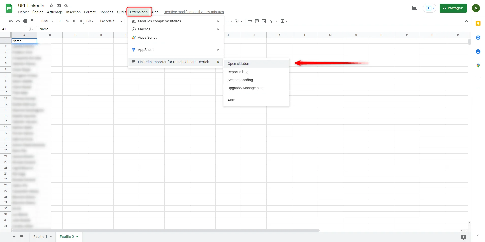 Open side bar Google Sheet
