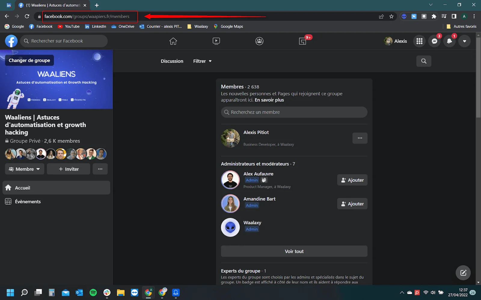 Interfaz de Octoparse con la URL de Facebook