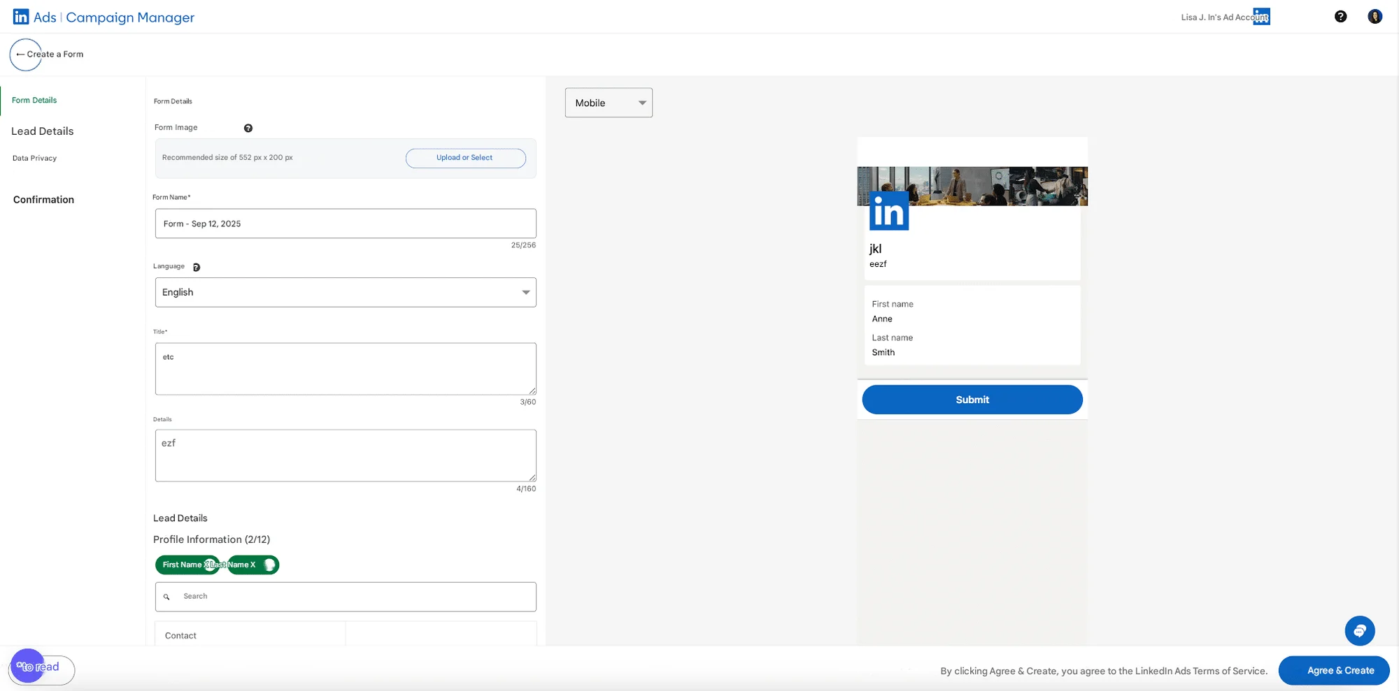 Fill out LinkedIn lead gen form.