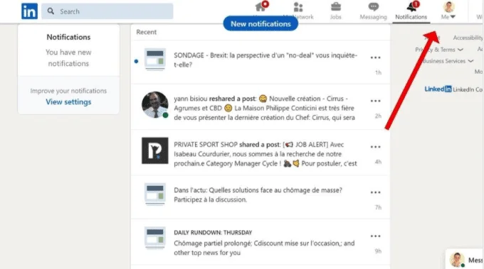 "Me" icon on LinkedIn homepage