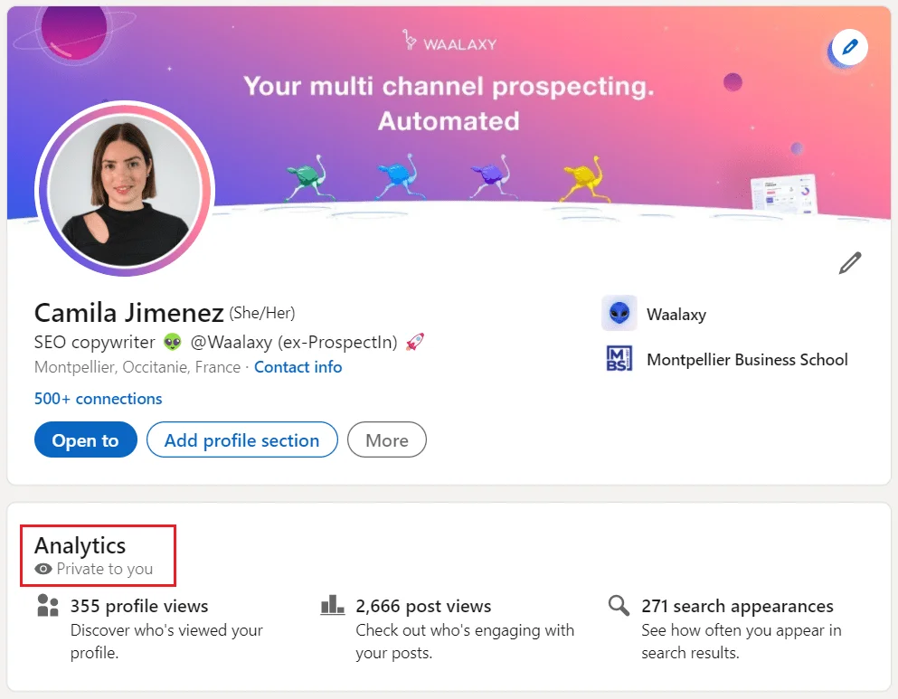 Profil LinkedIn Camila Jimenez Waalaxy