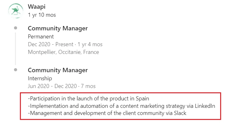 Profil community manager WAAPI LinkedIn