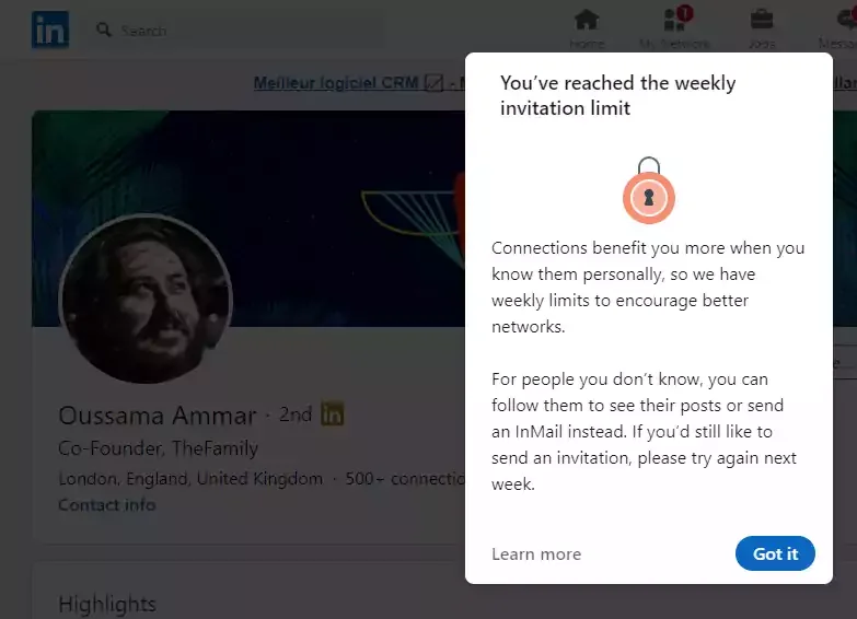 Linkedin restriction