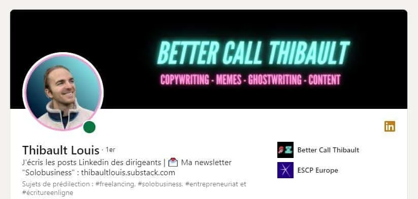 Profil LinkedIn Thibault Louis copywriting
