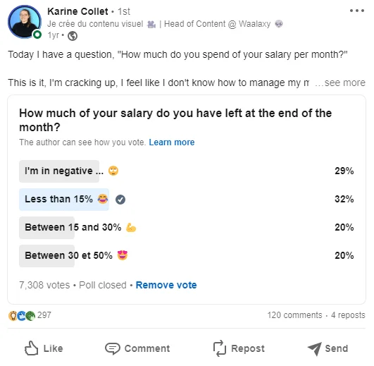 Sondage gestion budget salaire LinkedIn