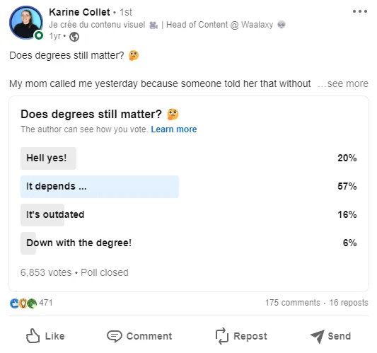 Sondage importance diplômes LinkedIn