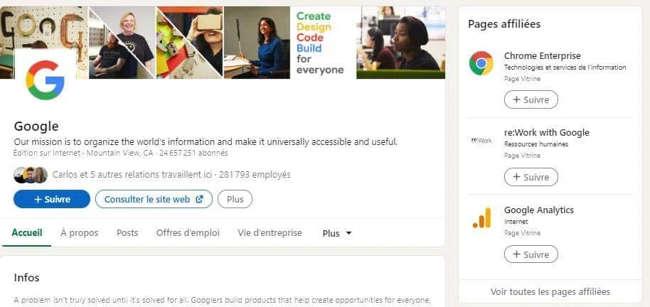 Page Google profil entreprise LinkedIn