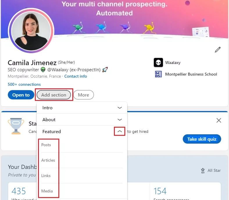 linkedin-Portfolio hinzufügen
