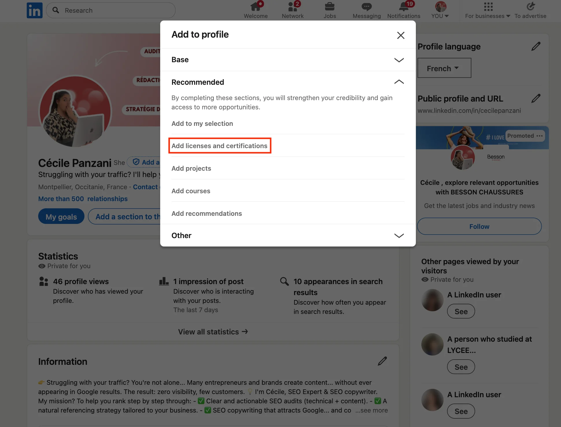 Add a standard LinkedIn certification
