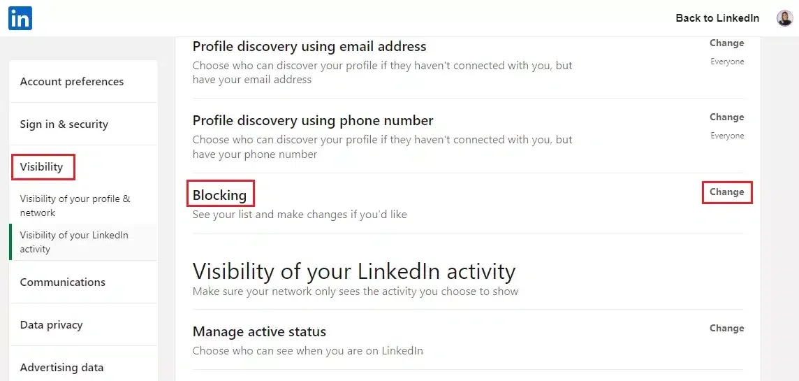 geblokkeerde lijst LinkedIn