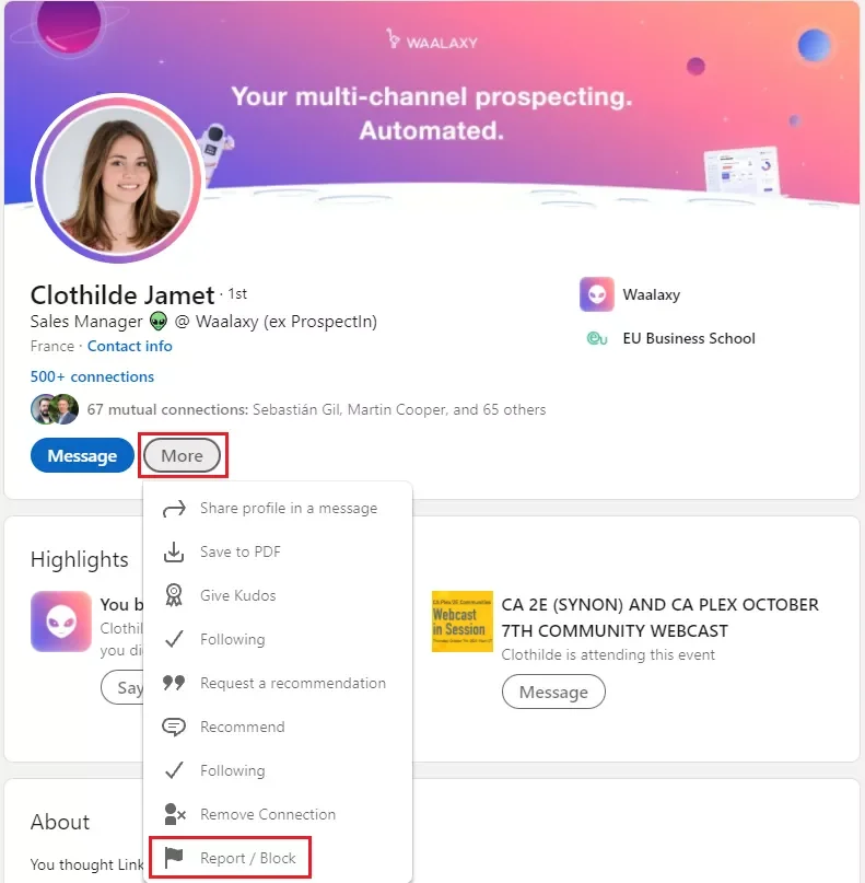 iemand blokkeren op LinkedIn