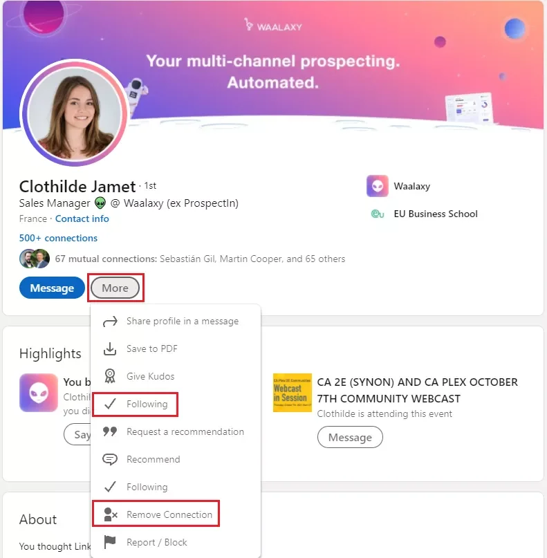 dejar de seguir en LinkedIn
