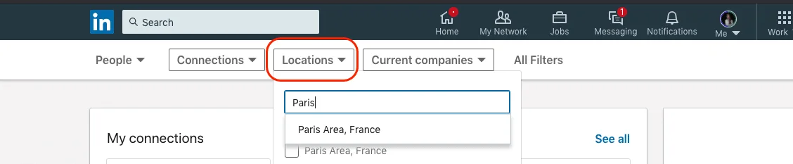 linkedin locations filter