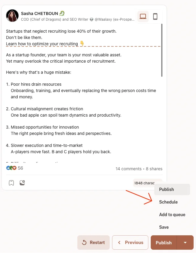 LinkedIn case content study - tool Kawaak to write publications quickly
