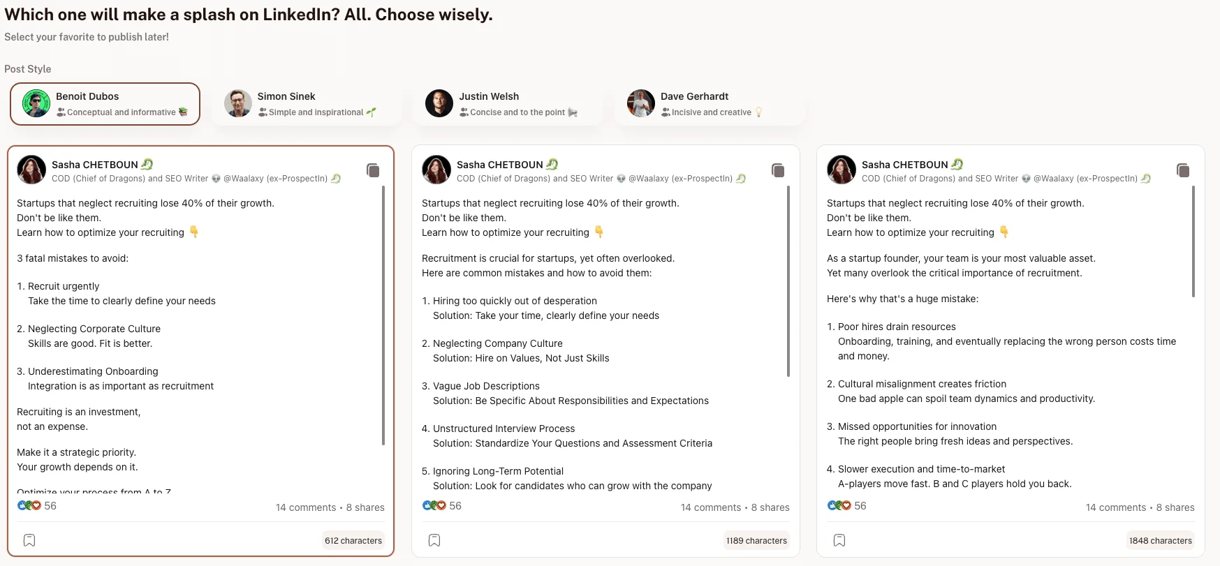 LinkedIn case content study - tool Kawaak to write publications quickly