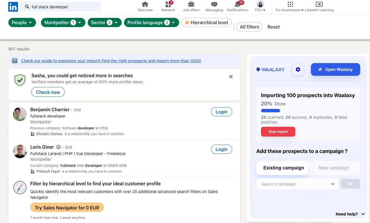 recruitment campaign on LinkedIn with Waalaxy