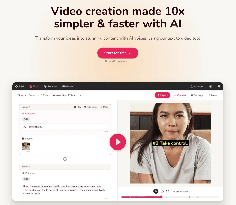 Fliki: transform text into video