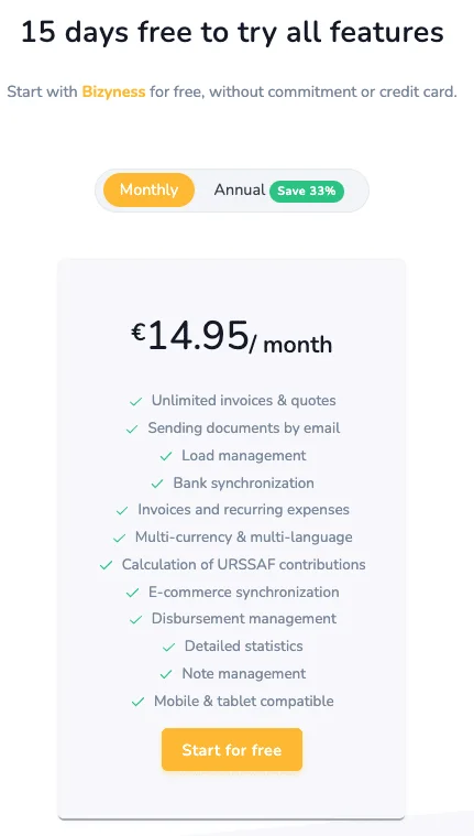 How much does Bizyness cost?