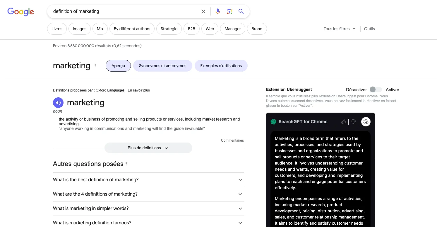 Definition marketing Google search