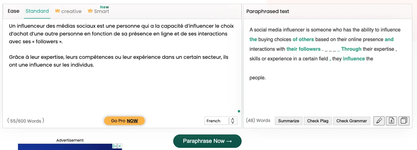 Paraphrase tool influencer definition