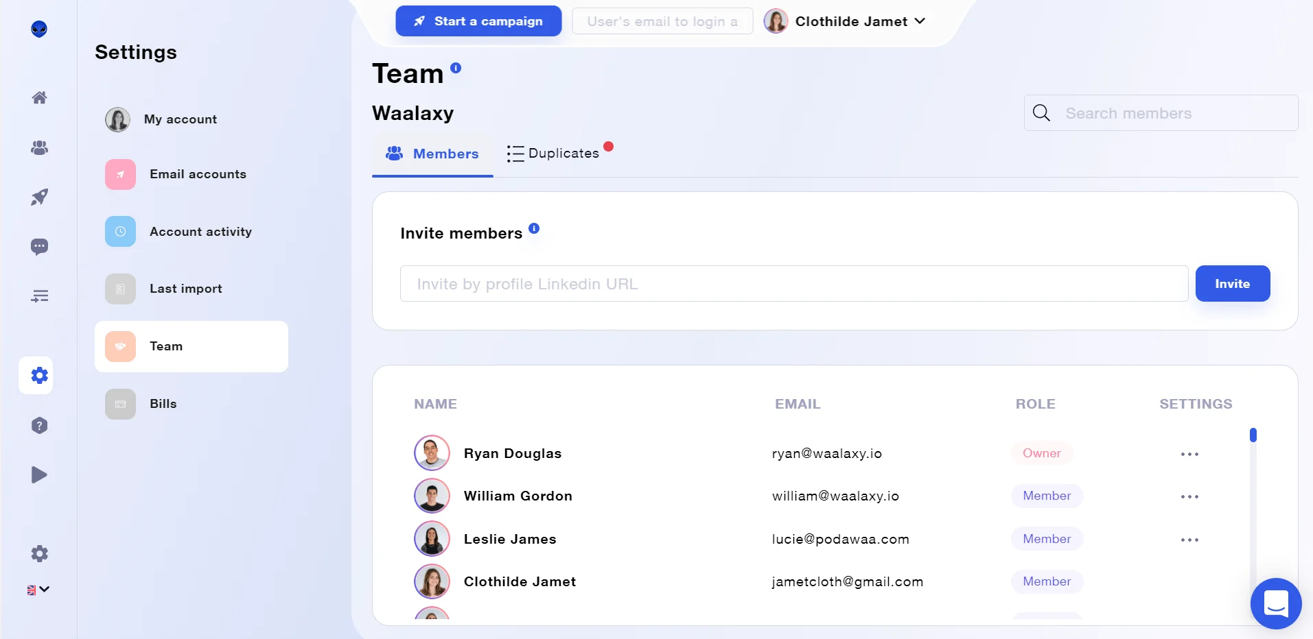Team plan Waalaxy