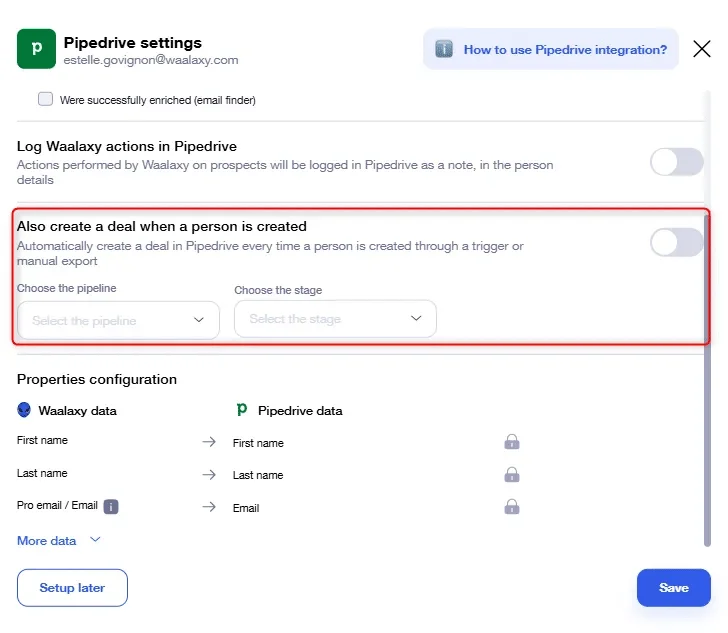 send leads to a pipeline and create a deal