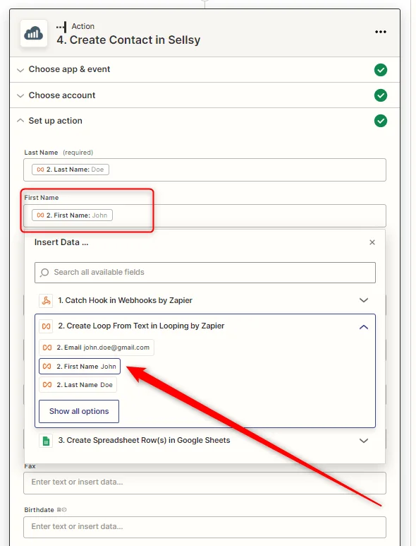 Create contact Sellsy Zapier integration