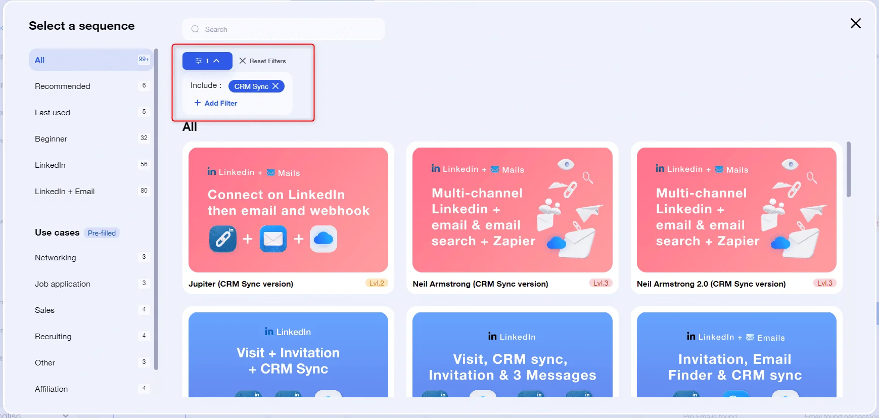Select CRM sync sequences Waalaxy
