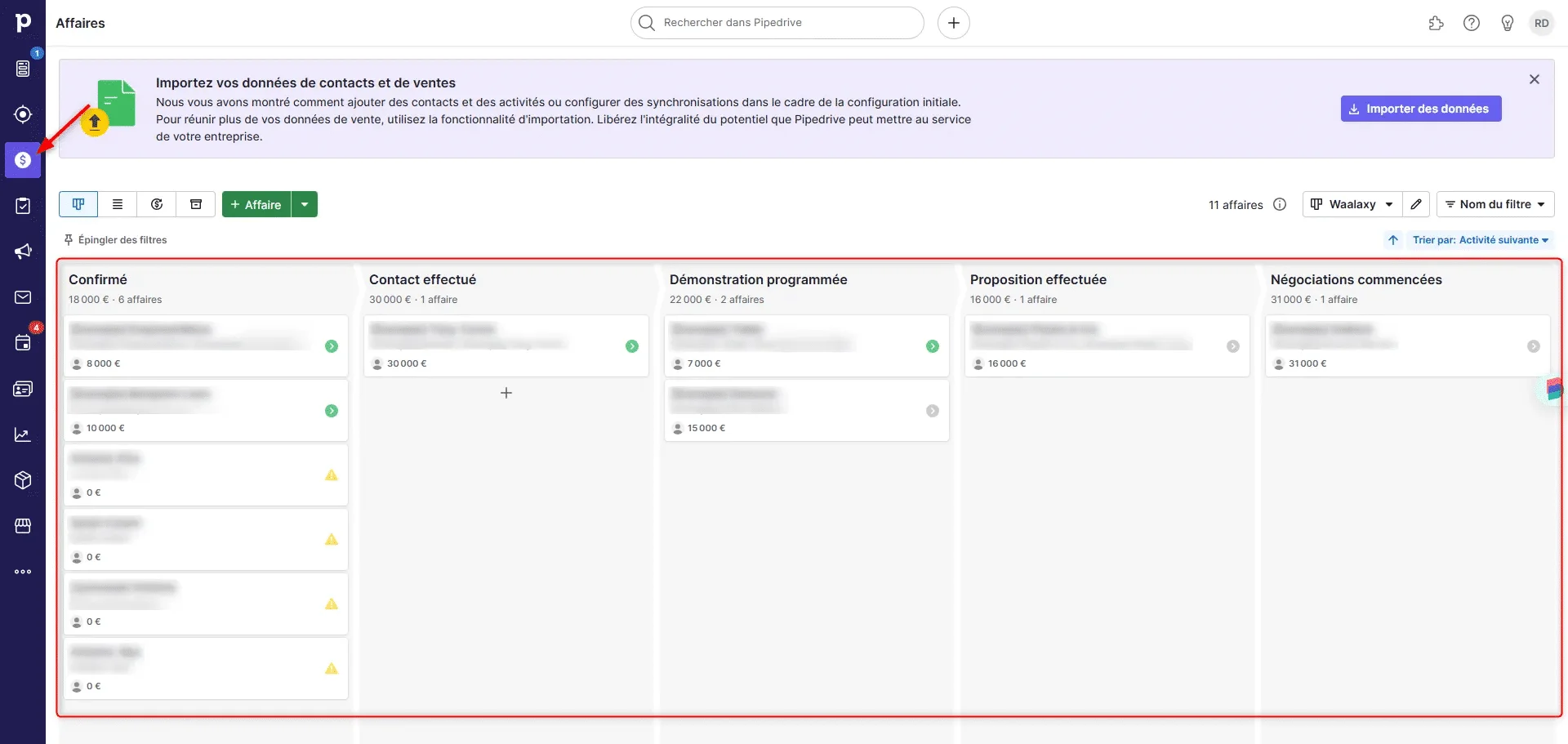 Pipedrive tableau de bord affaires deals