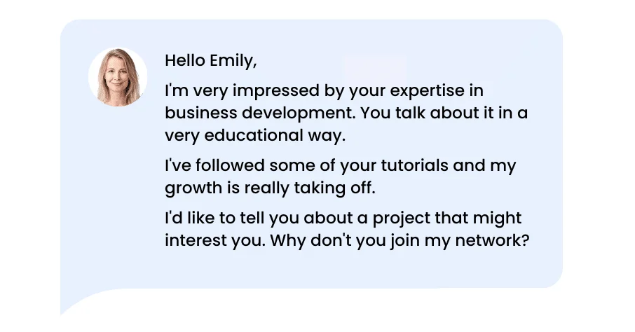 Esempio di messaggio di richiesta di connessione a LinkedIn.
