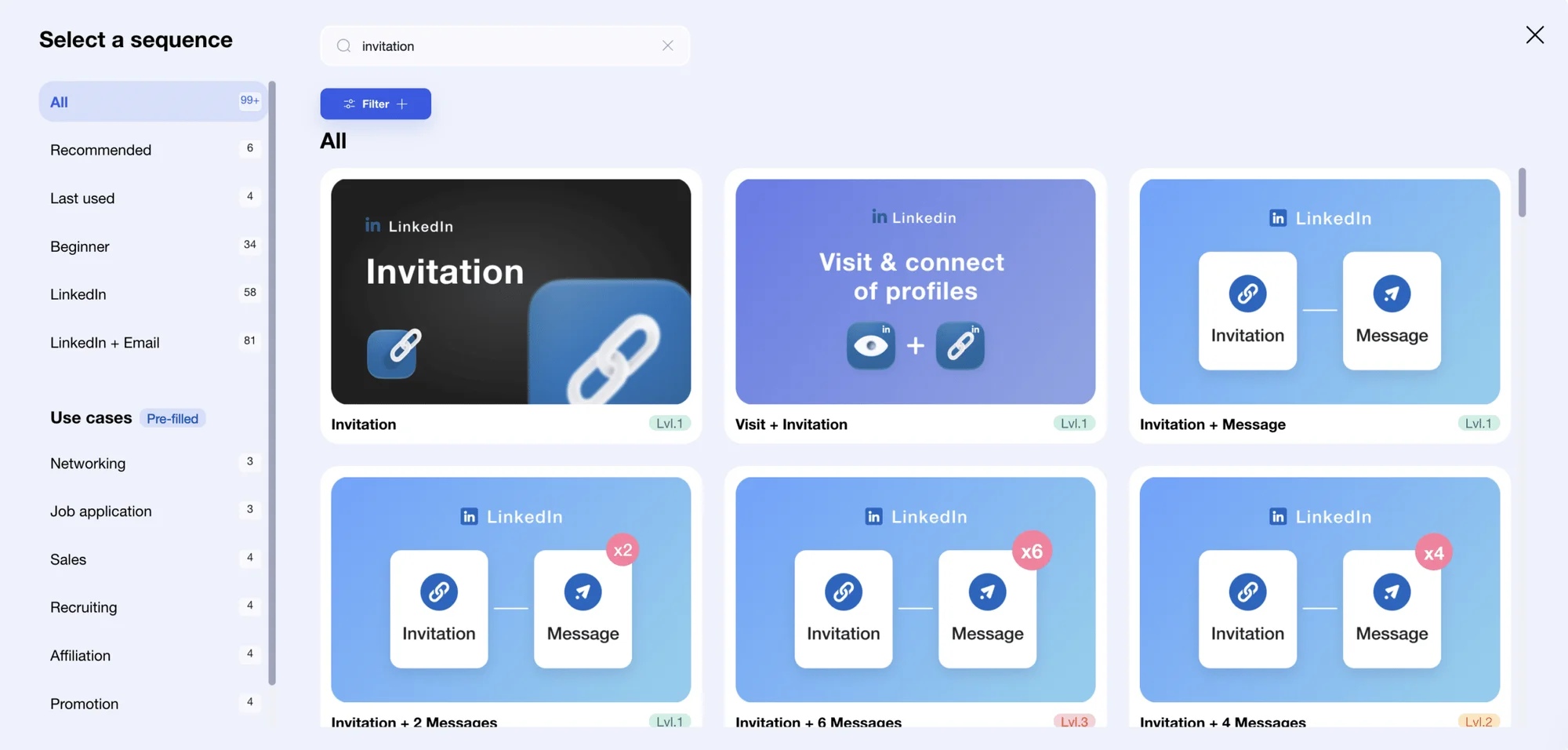 Selezionare una sequenza di azioni automatiche Waalaxy.