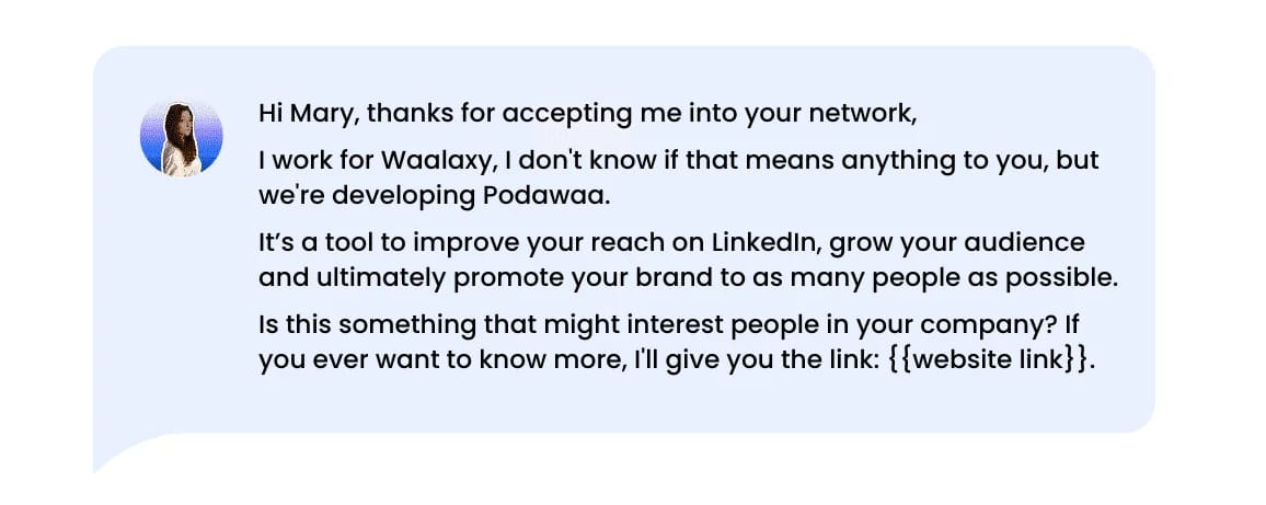 Ejemplo de mensaje introductorio de LinkedIn tras una solicitud de conexión