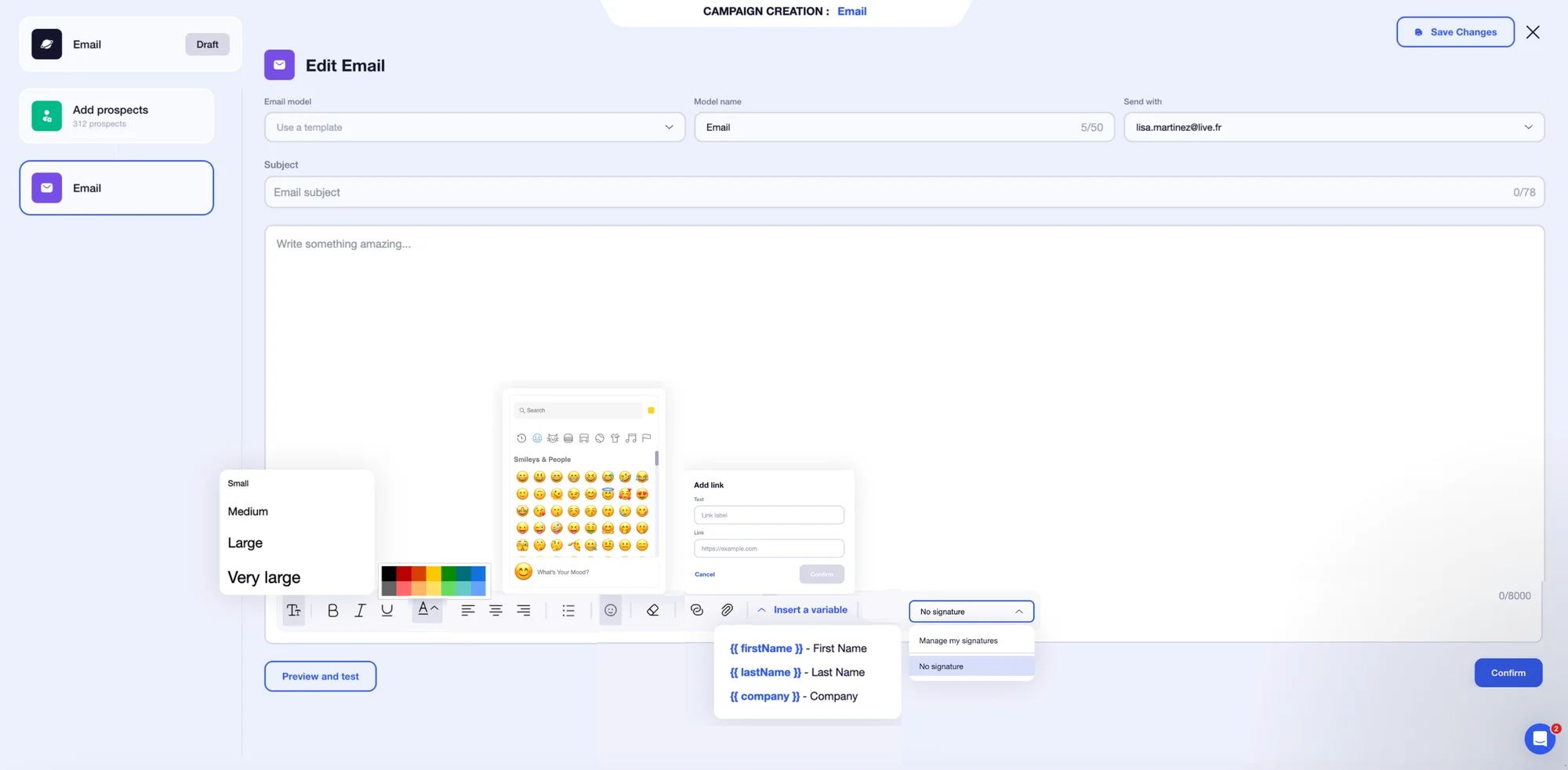 Customize an email with Waalaxy
