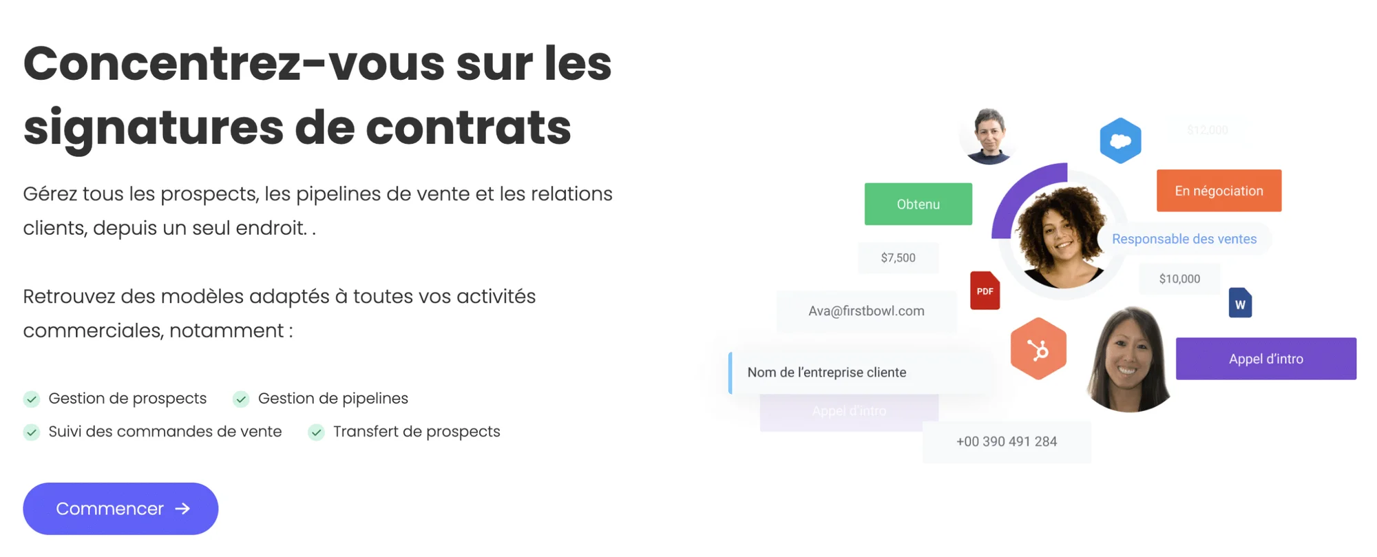 Interface gestion contrats ventes Waalaxy