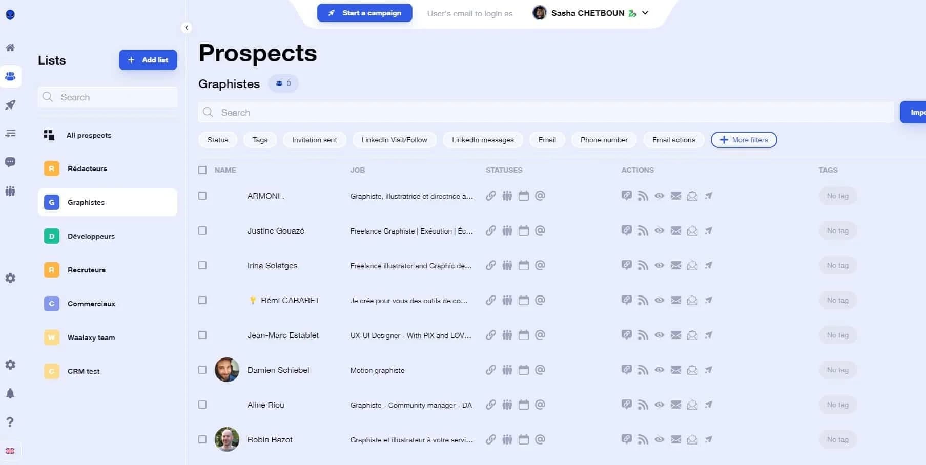 Prospects list on Waalaxy