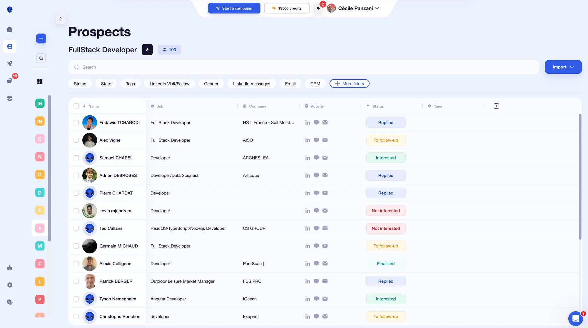Lead management with Waalaxy