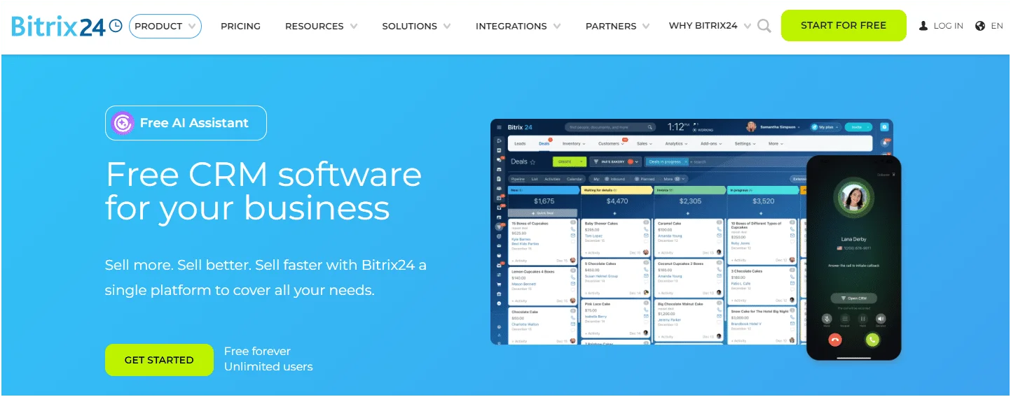 Kostenloses Bitrix24 CRM