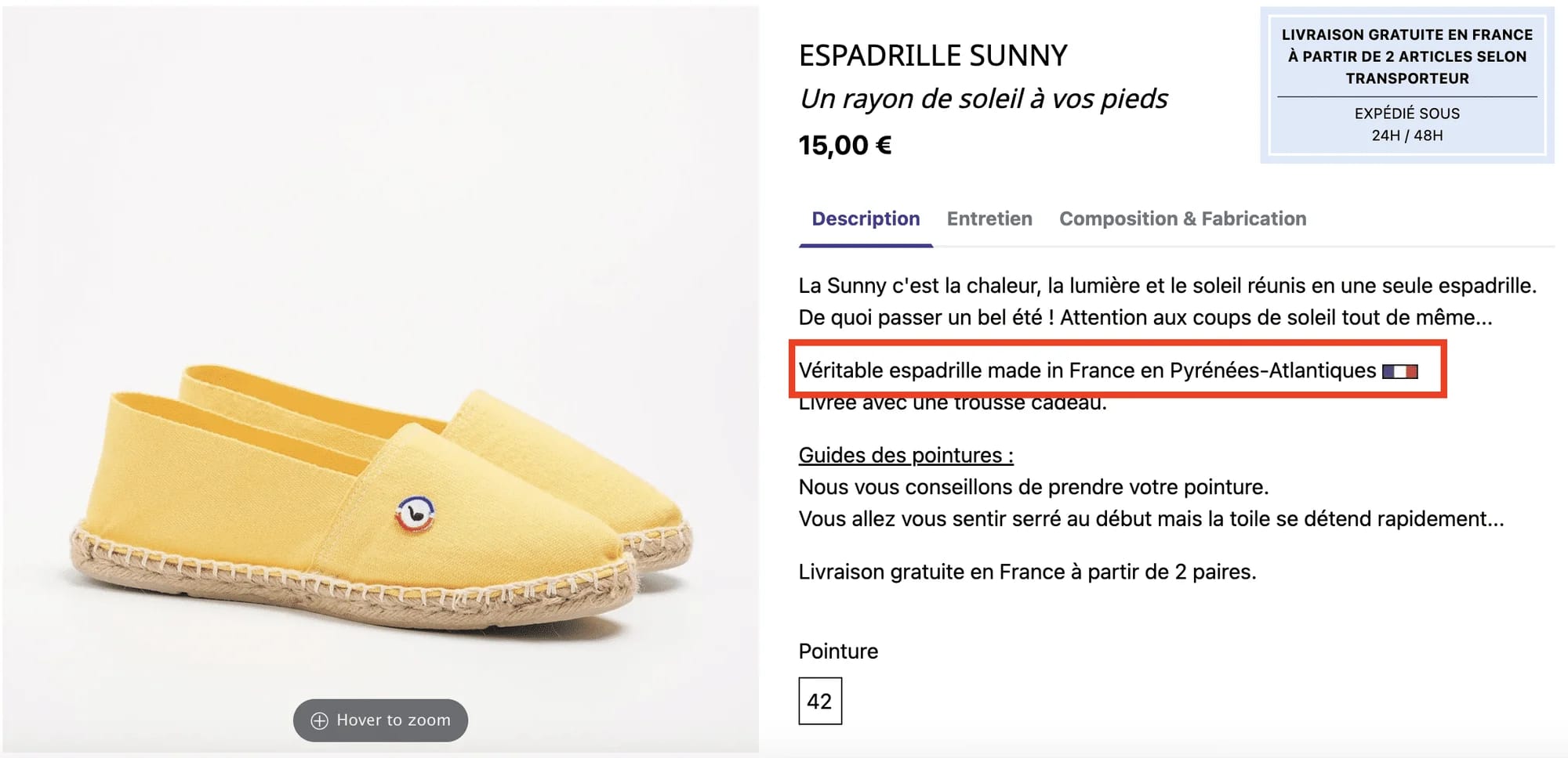 Espadrille Sunny jaune made in France