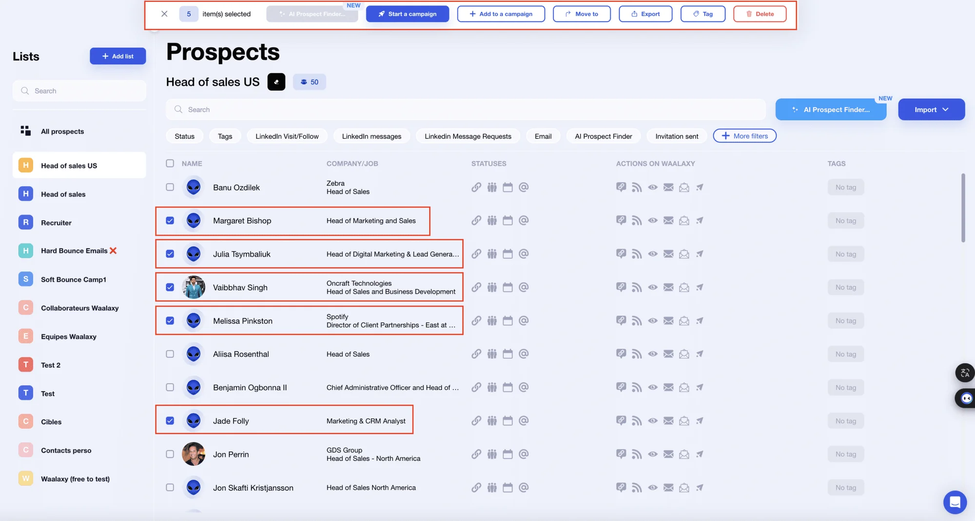 Generazione di lead B2B - importazione di prospect in waalaxy
