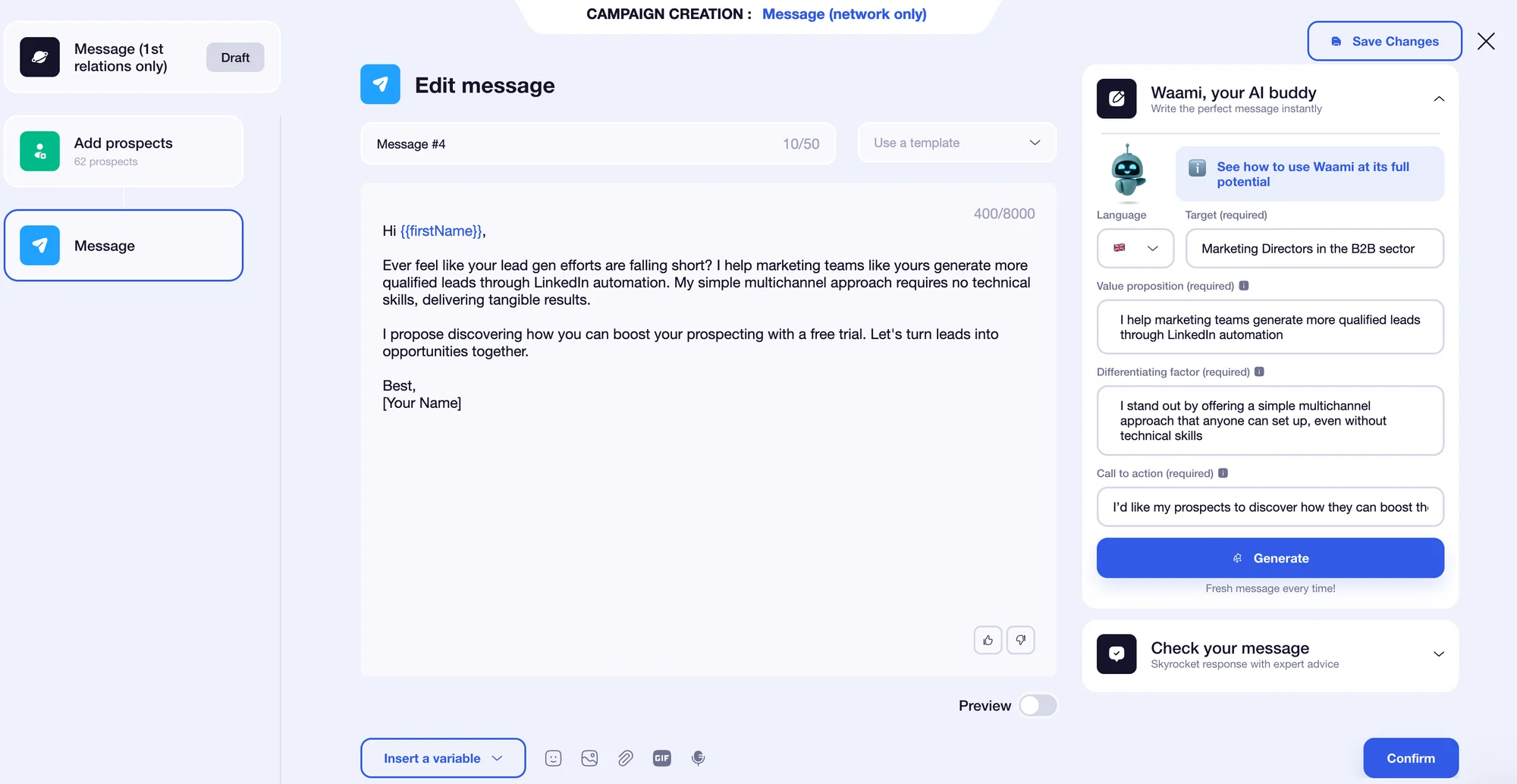 Waalaxy message
