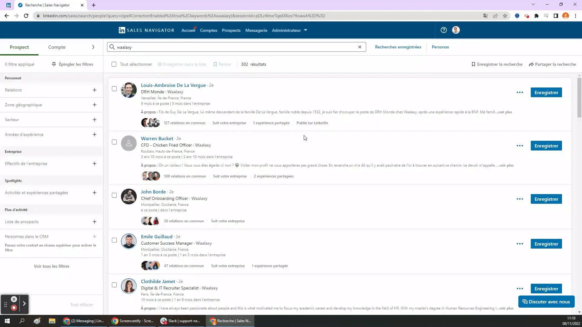 Résultats recherche Sales Navigator