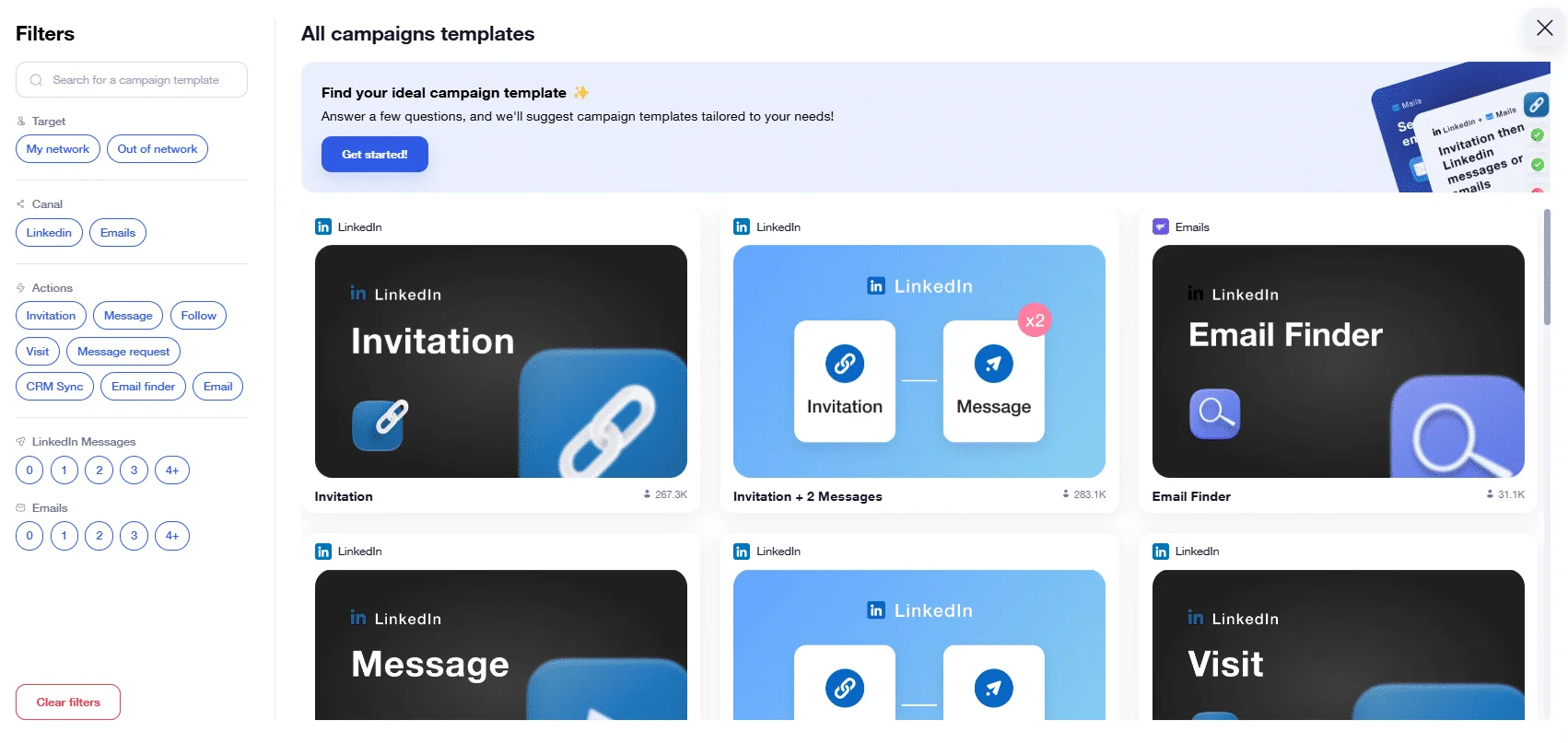 Waalaxy campaign templates LinkedIn email