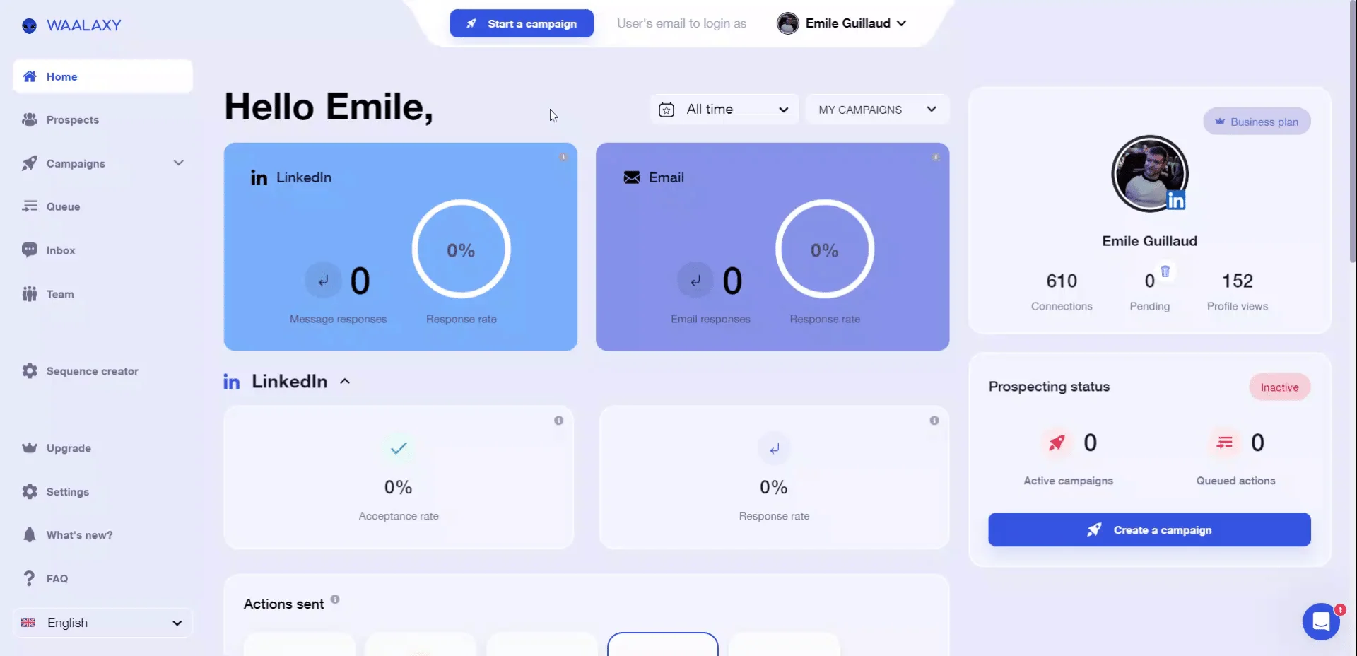 Waalaxy dashboard