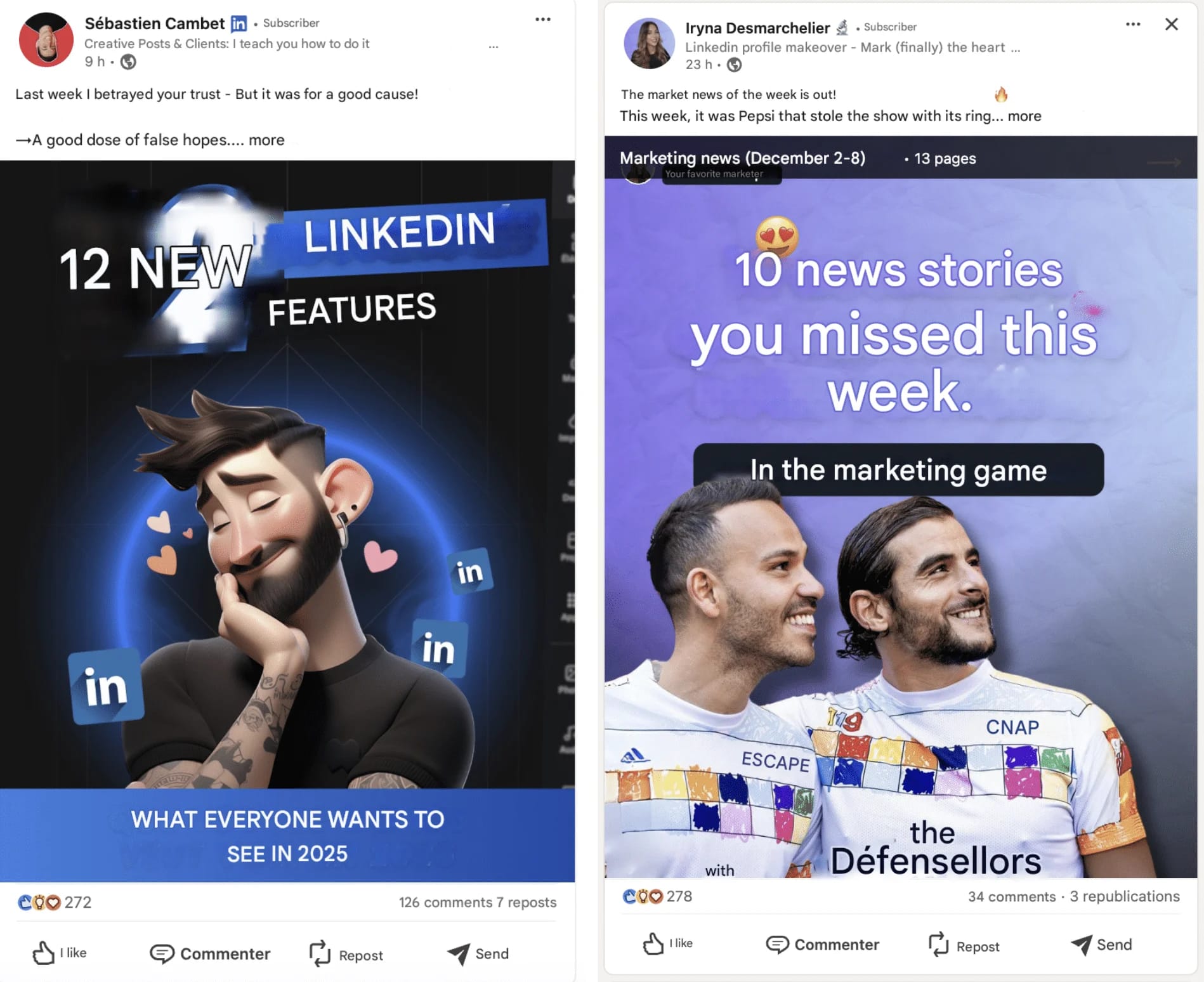 LinkedIn content strategie: voorbeeld van een LinkedIn post met carrousels.