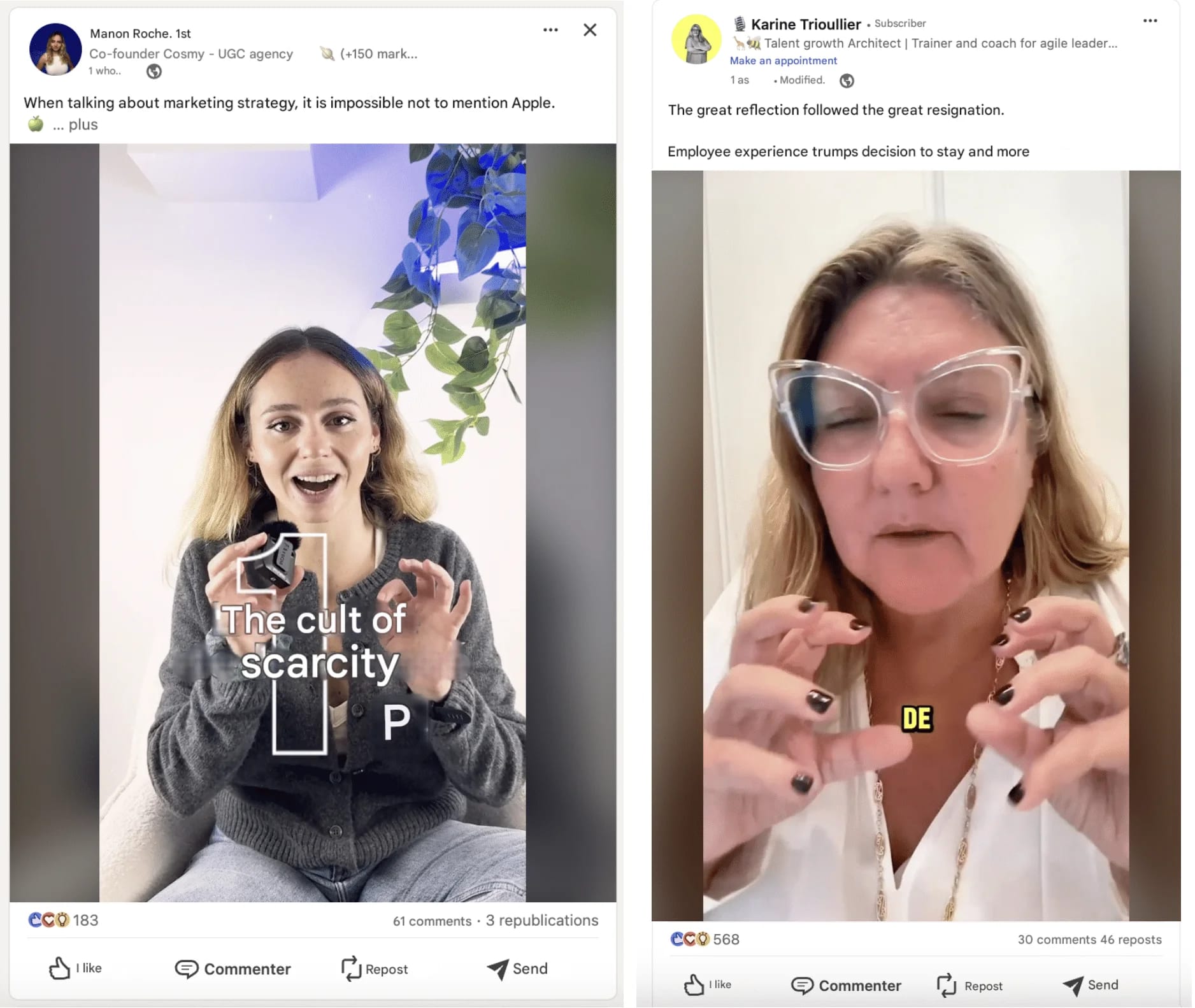 LinkedIn content strategie: voorbeeld van een LinkedIn post met video's.