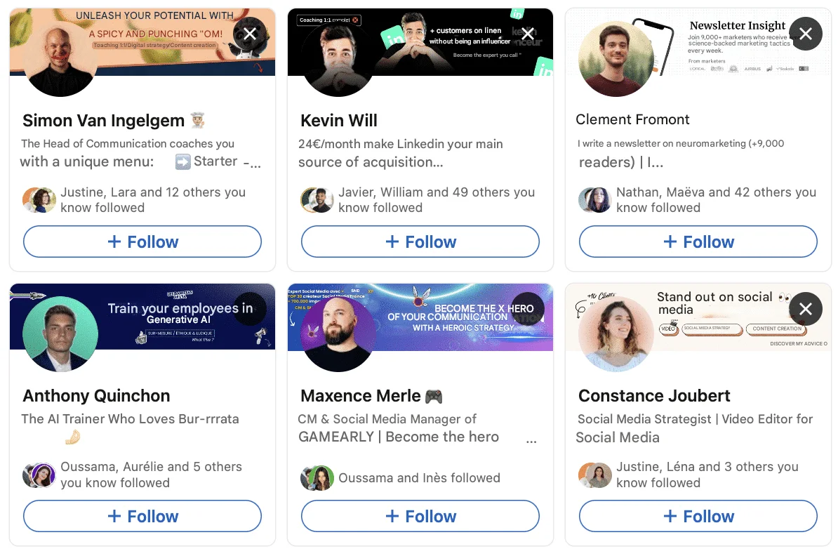 Estratégia de conteúdos do LinkedIn e seguimento de perfis.