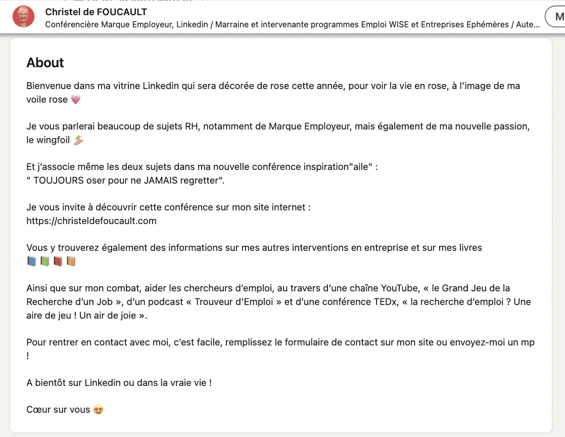 esempio di riepilogo su LinkedIn