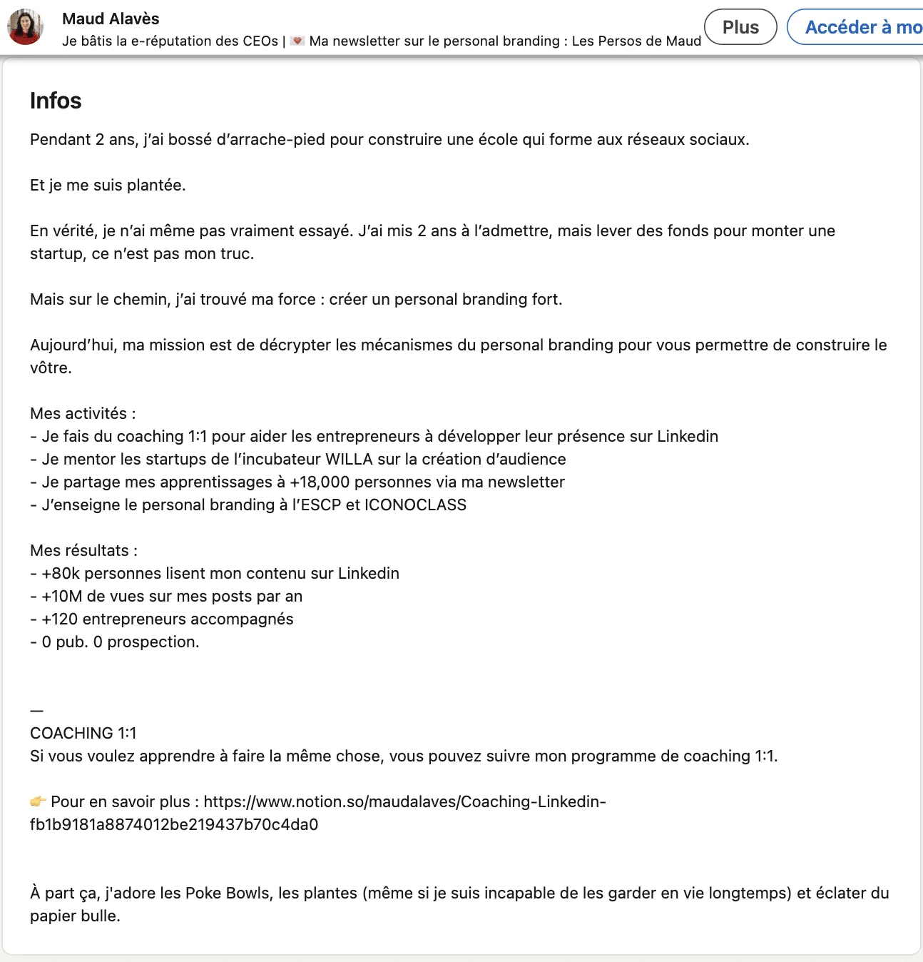 LinkedIn résumé - exemple