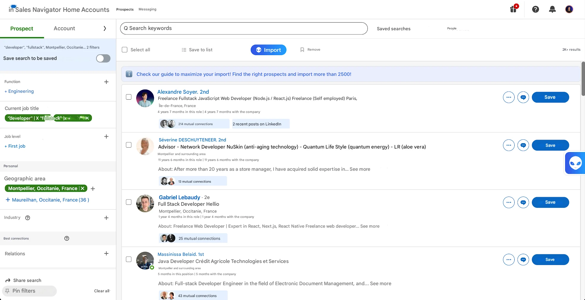Example of a search in LinkedIn Sales Navigator.