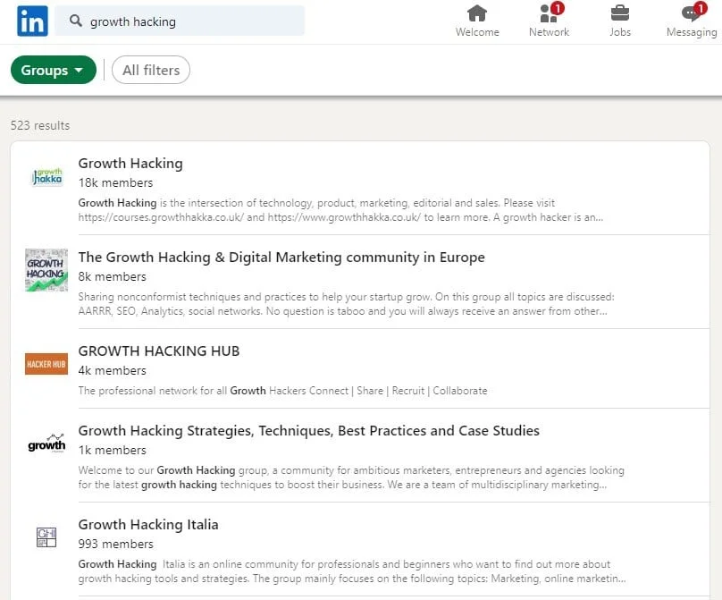 Find LinkedIn groups based on a topic.